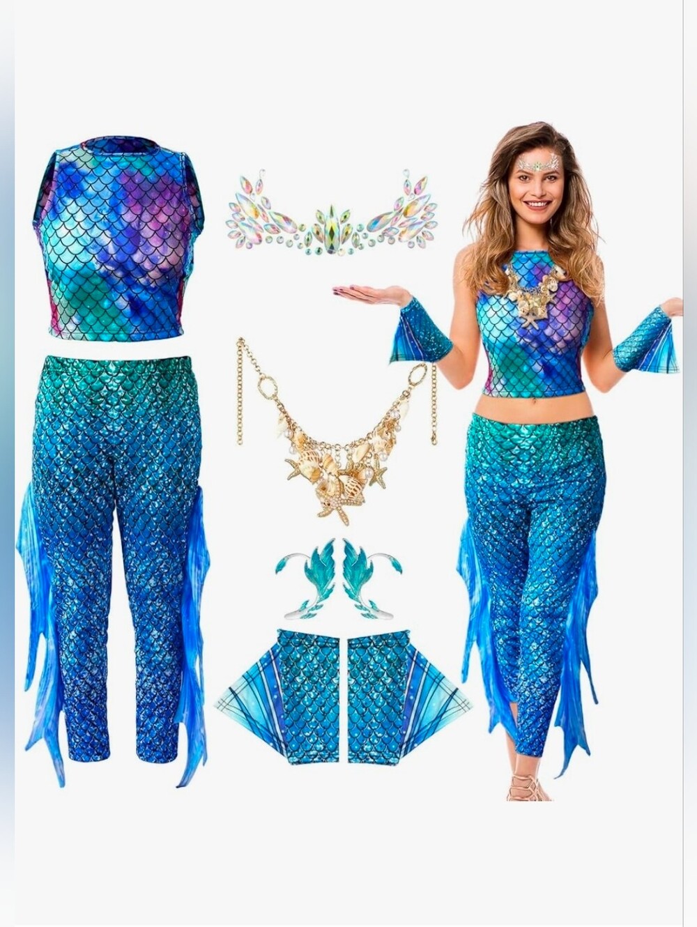Mermaid Costume for Women Summer Fish Scale Print 6pcs